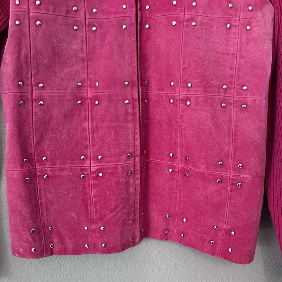 Escapade Studded Suede Knit Pink Jacket Sweater Size M - Picture 7 of 15